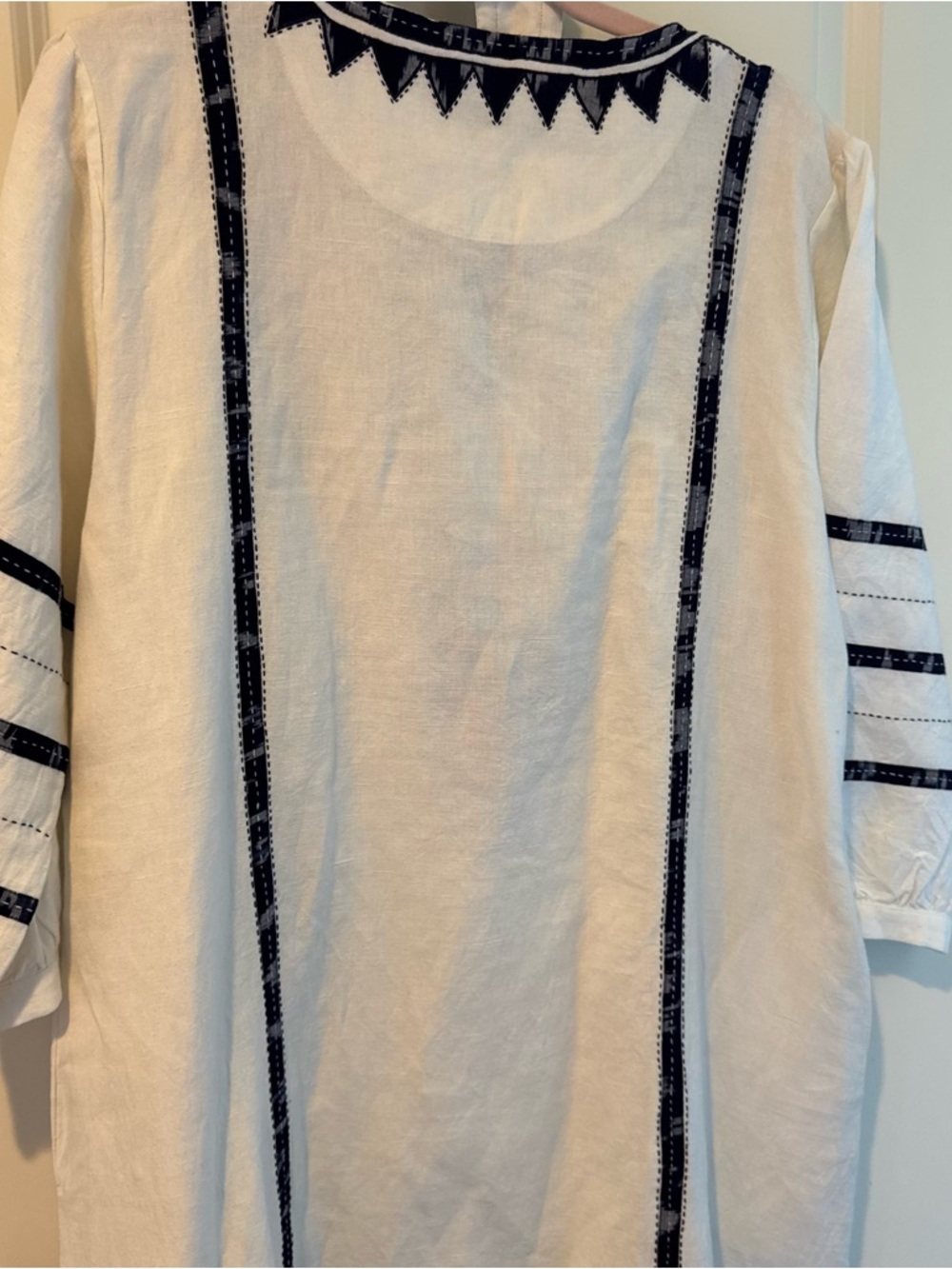 NWT Seema Kahai White & Navy Blue Linen Anjali Dress | L - Picture 5 of 5